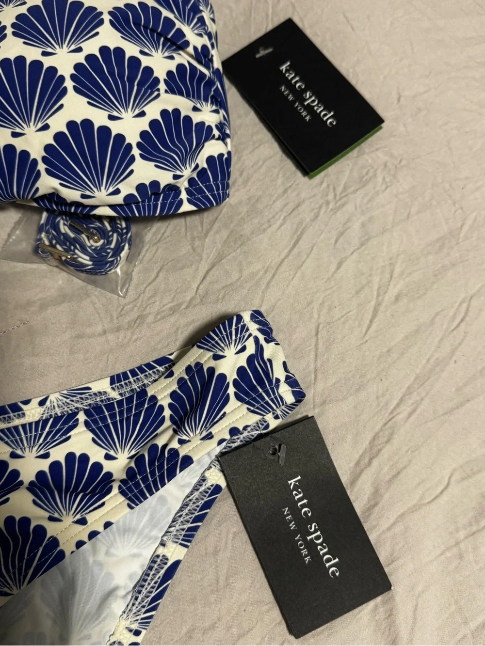 kate spade Navy and White Shell-Print Bandeau Bikini